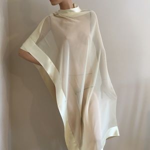 Large Silk Scarf Cream Color Sheer w/ Satin Edges
